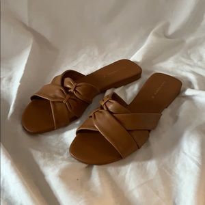 Zara Tan Twist Leather Slides